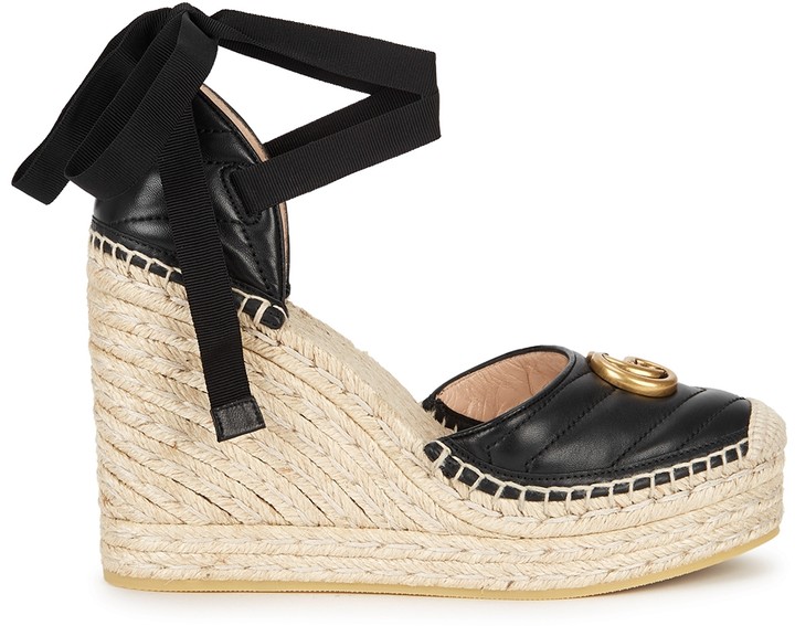 Gucci GG Marmont Black Leather Espadrille Wedges - ShopStyle