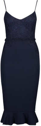 boohoo Lace Panel Ruffle Hem Midi Dress