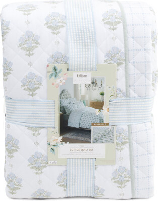 TJMAXX Cotton Reversible Block Print Quilt Set, Cotton/Polyester