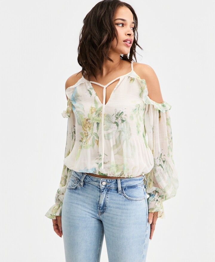 GUESS Women's Emily Cold-Shoulder Long-Sleeve Top