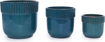 George Oliver 3 Pieces Ceramic Flowerpot Modern Indoor Outdoor Planter For Garden & Patio - Antique Blue