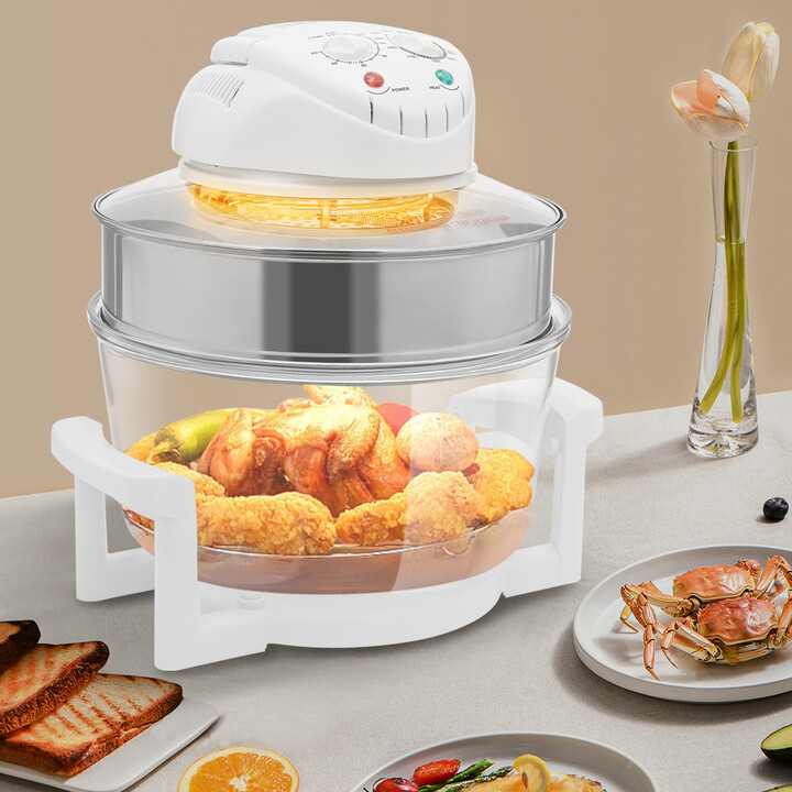 17L Glass Air Fryer, 360-Degree and 110V Viewable Convection Oven with Adjustable Expansion Ring for Home Use, Oil-Free Cooking