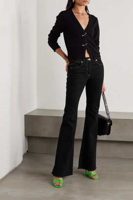 Versace Embroidered Frayed High-rise Flared Jeans