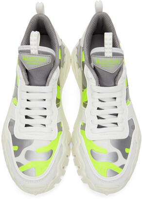 Valentino Garavani White & Green Camo Rockrunner Sneakers