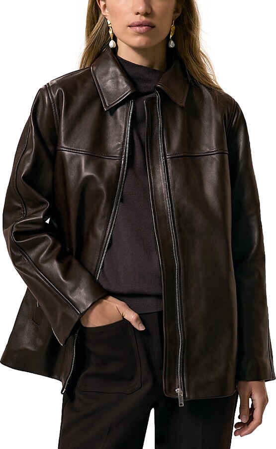 Reiss Layla Leather Long Line Jacket