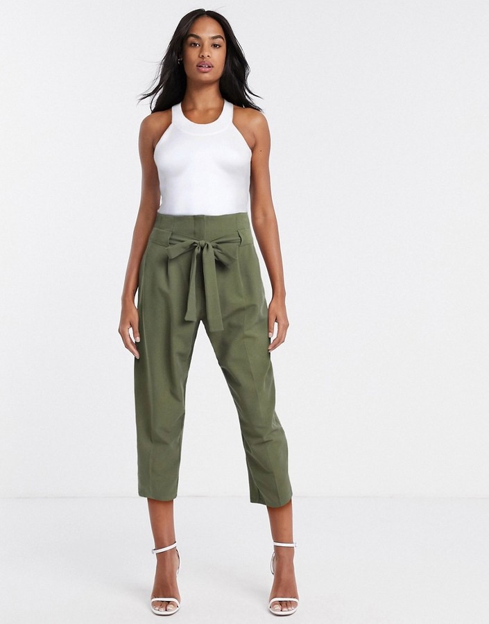 Leo Olive Green Tie-Waist Cropped Pants