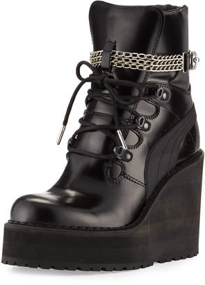 FENTY PUMA by Rihanna Leather Wedge Chain Ankle Boot, Black