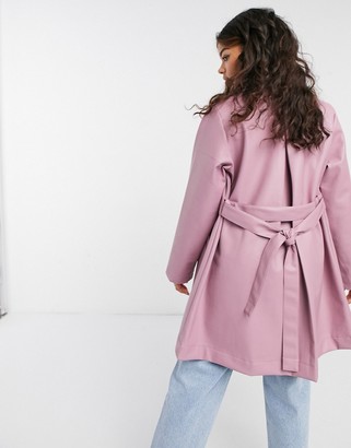 Monki Rori patent jacket with belt in pink - ShopStyle
