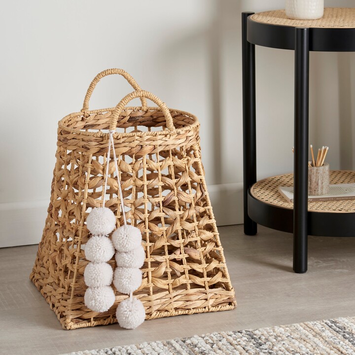 Dunelm Water Hyacinth Basket with Pom Poms Brown ShopStyle