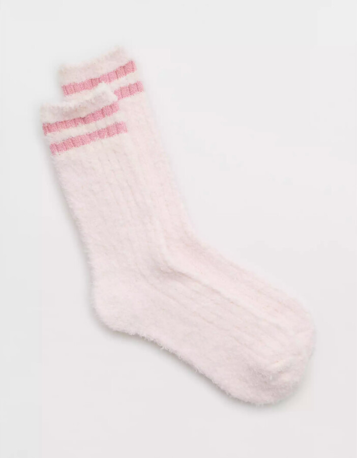 aerie Fuzzy Stripe Crew Socks - ShopStyle