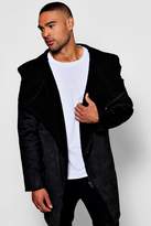 Thumbnail for your product : boohoo Borg Lined Asymmetric Suedette Hooded Biker