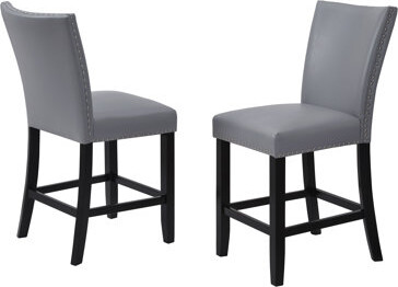 Wildon Home 2Pc Counter Height Upholstered Pu Chair With Footrest Chrome Nailhead Trim Pub Height