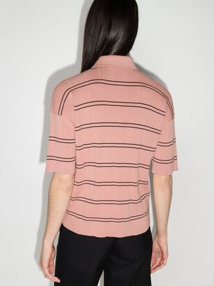 Plan C Pink Striped Cotton Knit Polo Top
