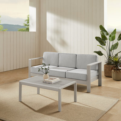 Linon Karah Aluminum Outdoor 3 Seater Sofa and Coffee Table Patio Set