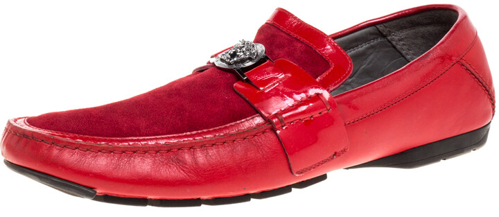 Versace Red Leather and Suede Medusa Detail Slip On Loafers Size 45 -  ShopStyle