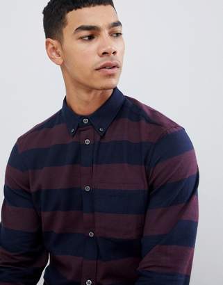 French Connection Stripe Flannel Shirt-Red