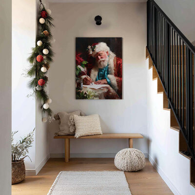 Charlton Home Vintage Santa Canvas Wall Art Oil Painting Prints Of Santa Claus Writing Letters With Feather Quill Red Green Nostalgic Christmas Artwork For Home Liv