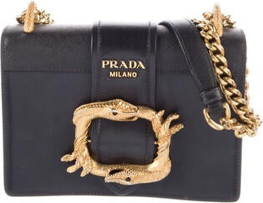 Black Prada Saffiano and City Calf Chain Crossbody Bag
