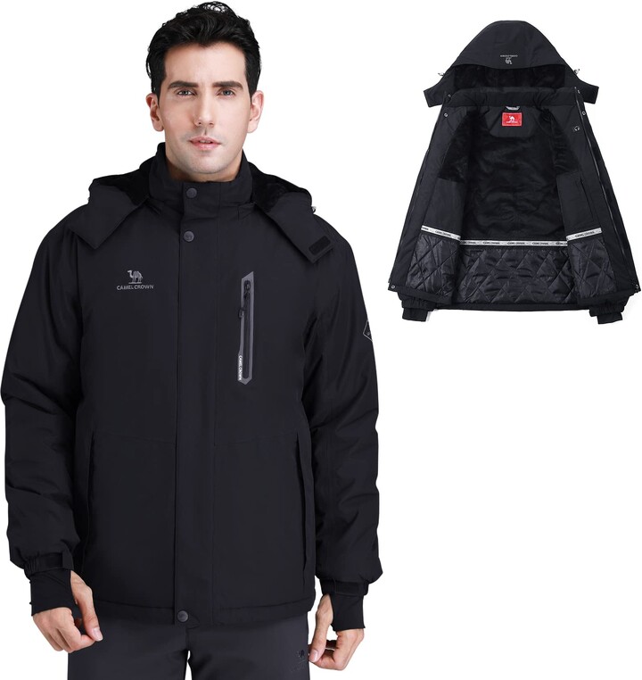 CAMEL CROWN Ski Jacket Men Waterproof Warm Cotton Winter Snow Coat Mountain  Snowboard Windbreaker Hooded Raincoat Black S - ShopStyle