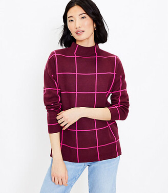 LOFT Windowpane Mock Neck Tunic Sweater - ShopStyle
