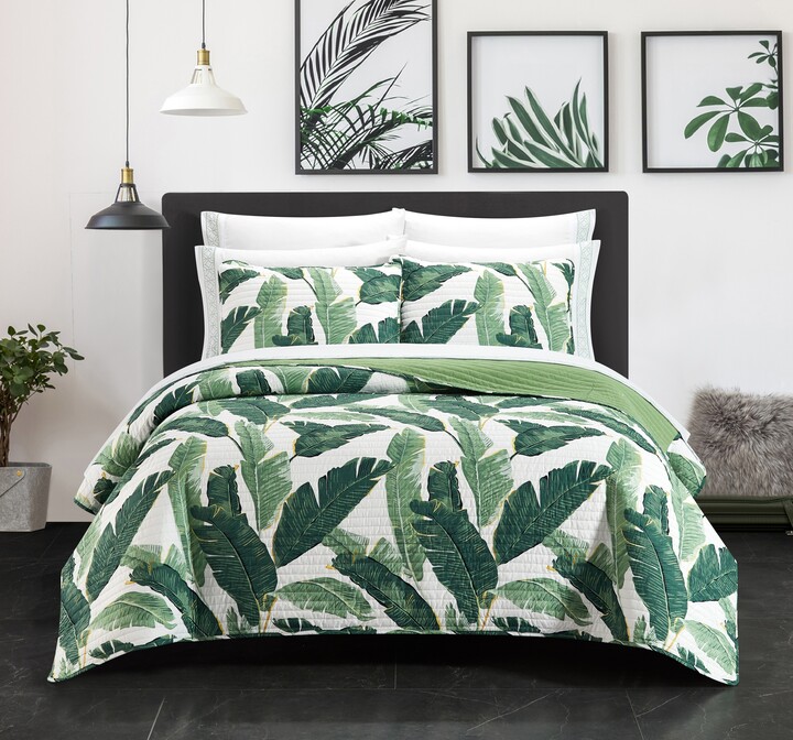 Details about   Island Quilted Coverlet & Pillow Shams Set Palm Coconut Trees Beach Print 