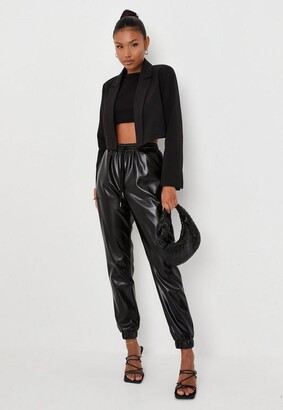 Missguided Black Faux Leather Jogger Trousers, Black