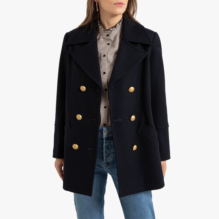 Navy wool coat womens uk Clearance