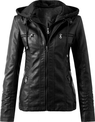 LY VAREY LIN Women's Faux Leather Motorcycle Jacket PU Slim Short Biker Coat