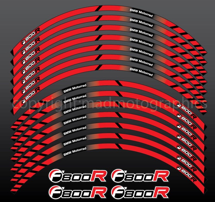 Motorcycle Wheel Stickers Decals Set Rim Tape Stripes Race Motorbike For Bmw F800R Street Motorrad Laminated Red
