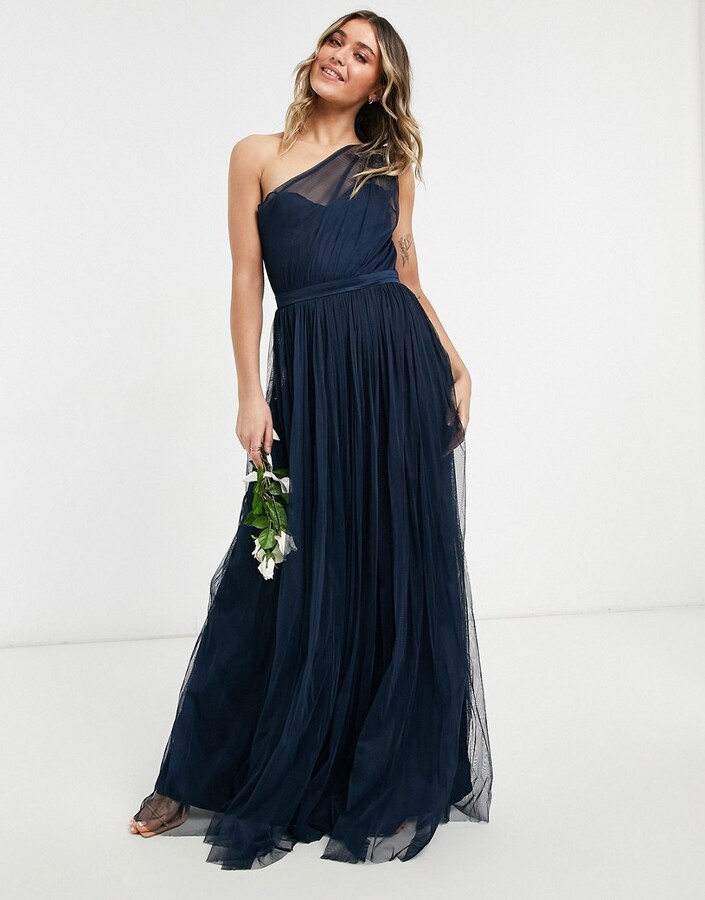 Anaya With Love Bridesmaid tulle one shoulder maxi dress in navy - ShopStyle