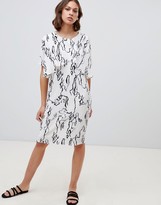 Thumbnail for your product : Ichi Marble Print Shift Dress With Ruffle Layer