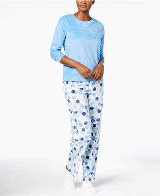 Hue Sueded Fleece Top & Printed Pants with Socks Pajama Set