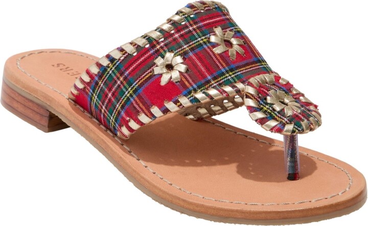 Jack Rogers Big Girls Jacks Gum Rubber Sole Flat Sandals - Red Tartan, Platinum