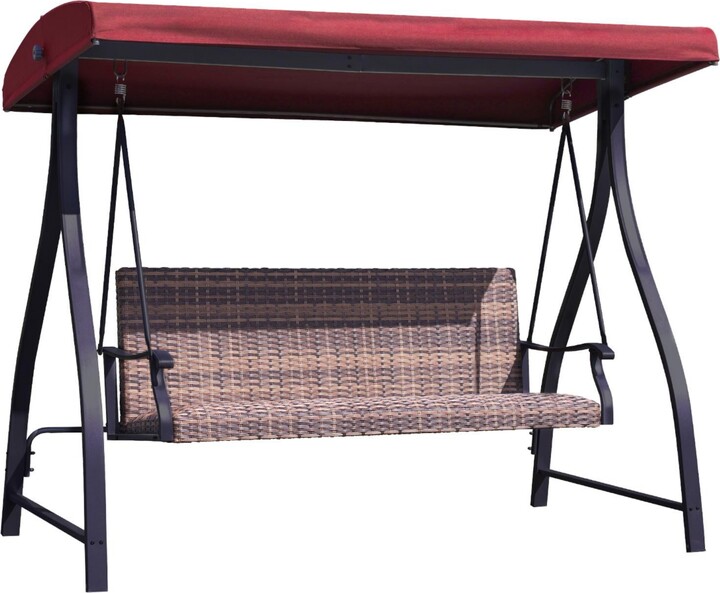 Aoodor Outdoor Rattan Patio Swing with Adjustable Canopy Built-in Quick-drying Foam Seat Stylish Designfor PorchGardenYard