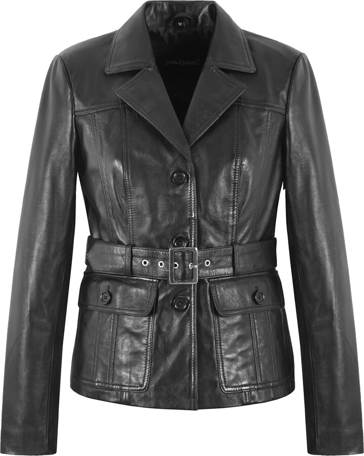 Carrie CH Hoxton Ladies TRENCH Coat Black Classic Real Soft Genuine