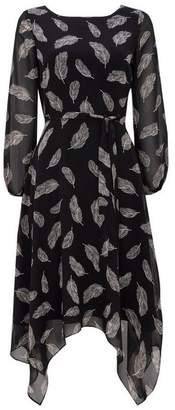 Wallis PETITE Black Feather Print Fit and Flare Dress