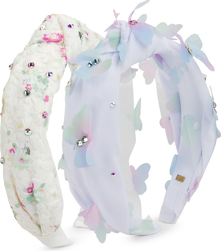 Bari Lynn Floral And Butterfly Knot Headband Set - White Multi Color