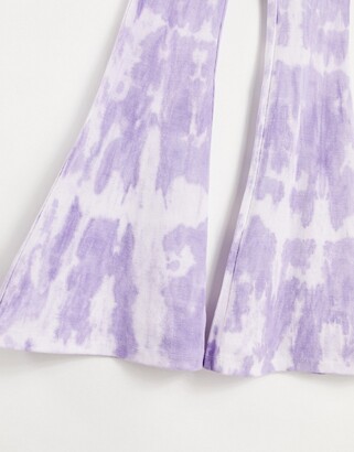 Sixth June high waisted flare trousers in lilac tie-dye co-ord