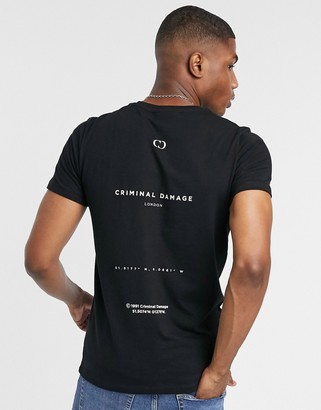 Criminal Damage East London t-shirt with back print in black - ShopStyle