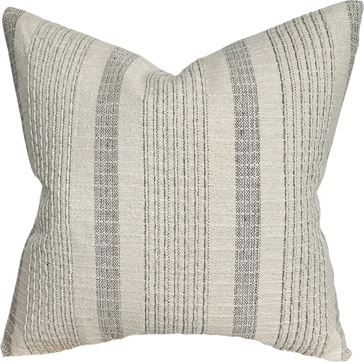 Linen & James Stevie Woven Ivory Charcoal Stripe Pillow Cover