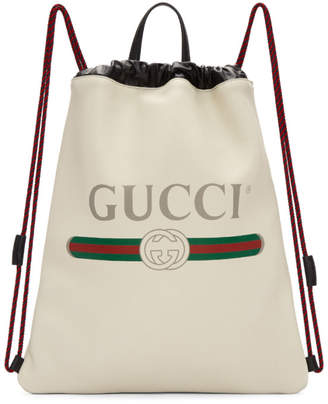 Gucci Off-White Leather Logo Backpack