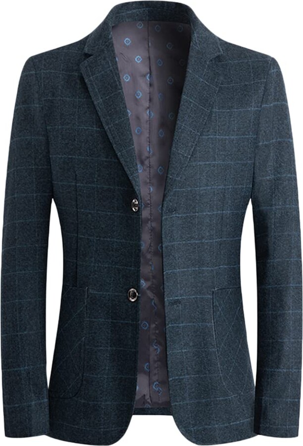 YOUTHUP Mens Vintage Plaid Blazer 2 Buttons Slim Fit Check Suit Jacket
