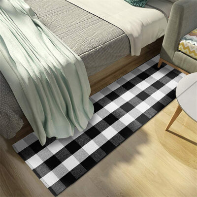 Non Slip Kitchen Bathroom Floor Mat Black White Rug Door Runner Hallway Carpet 