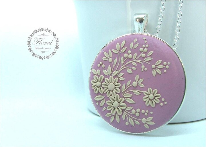 Etsy Handmade Polymer Clay Flower Pendant Necklace Sterling Silver Chain