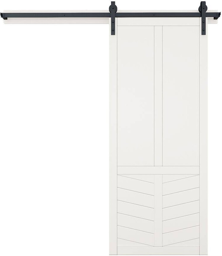 VeryCustom 30 in. x 84 in. The Robinhood Bright White Wood Sliding Barn Door with Hardware Kit in Stainless Steel