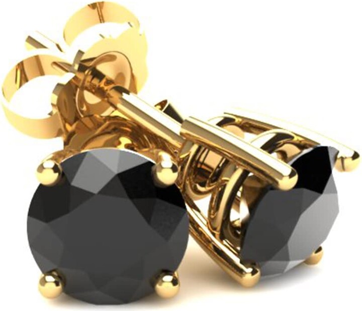 Pompeii3 Yellow Gold 3/8ct Round Cut Black Diamond Studs
