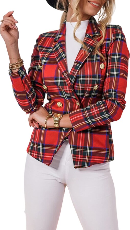 Zimaes-Women Jacket Coat Turn-Down Collar Spring Plaid Casual Small Blazer
