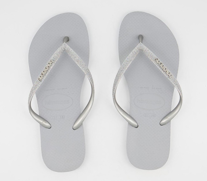 Havaianas Slim Glitter Flip Flops Silver ShopStyle Sandals