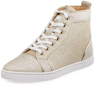 Christian Louboutin Bip Bip Glittered Fabric High-Top Sneaker, White