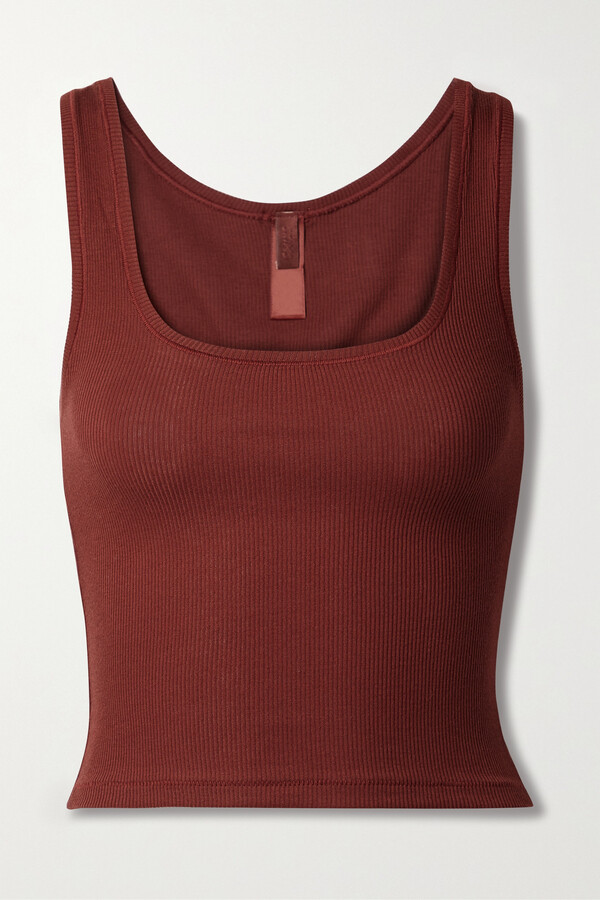 SKIMS Cropped Ribbed Stretch-cotton Jersey Tank - Sangria